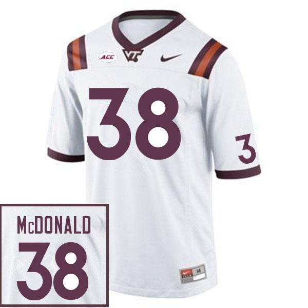Men #38 Jayden McDonald Virginia Tech Hokies College Football Jerseys Sale-White - Click Image to Close